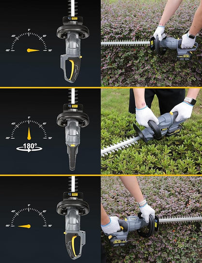 20'' Cordless Hedge Trimmer with 20V/4.0Ah Battery, Steel Blade & 180° Rotatable Head - Best Handheld Electric Trimmer Grass Shrub Pruning Cutter, Lightweight & Compact Hedge Shear for Garden, Lawn