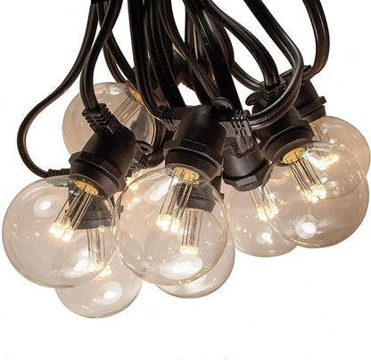 Hometown Evolution, Inc. 25 Foot C9 Commercial LED G50 Globe String Lights with 20 LED G50 Clear 2 Inch .6 Watt Bulbs and Black Wire
