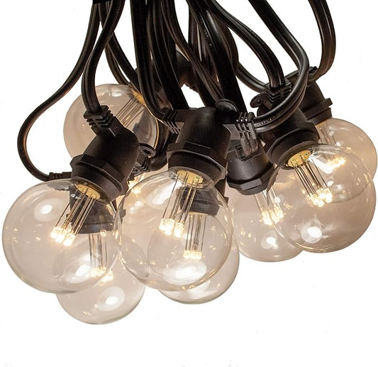 Hometown Evolution, Inc. 25 Foot C9 Commercial LED G50 Globe String Lights with 20 LED G50 Clear 2 Inch .6 Watt Bulbs and Black Wire