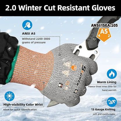 Schwer 12 Pairs Winter Work Gloves, ANSI A5 Cut Resistant Gloves with PU Coating, Freezer Glove for Outdoor Cold Weather, Thermal Insulated, Non Slip, Durable, M, CR3088-W