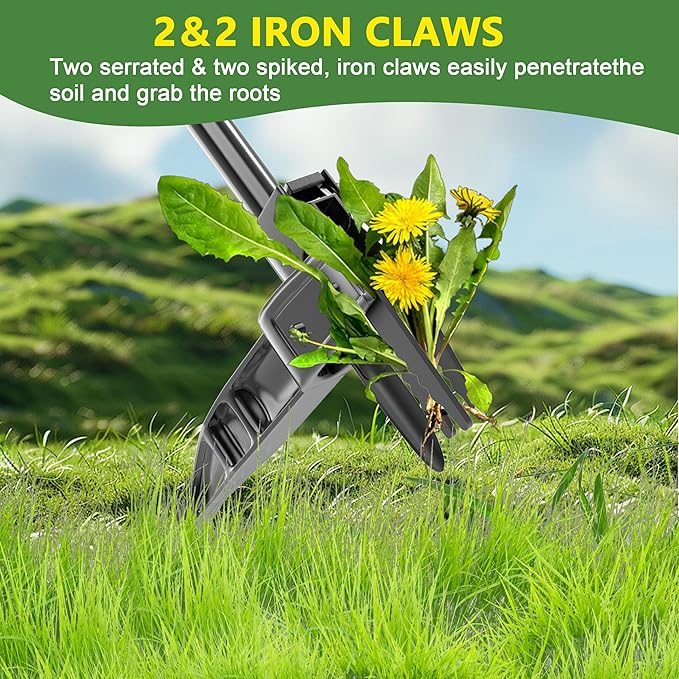 ZHENHAN Weed Puller Tool,43" Iron Stand-Up - No Bend Push-Pull Weeding Tool with Foot Pedal, Extra Long Handle Dandelion Remover for Lawn & Garden, Heavy Duty Root Extraction Tool （Black）