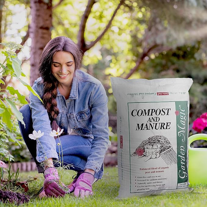 Michigan Peat 2-Pack Compost and Manure Blend, Garden Magic Mix w/Odor-Free Blend, 40 Lbs - Outdoor Lawn and Gardening Mixture with Nutrients and Minerals for Soil Potting and Planting