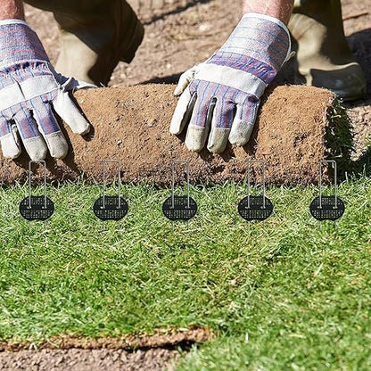 Finderomend 100 Pack Landscape Staples and 100 Pack Gaskets,11 Gauge 12" Galvanized Steel Garden Staples with Black Pads Turf Staples for Weed Barrier Grass