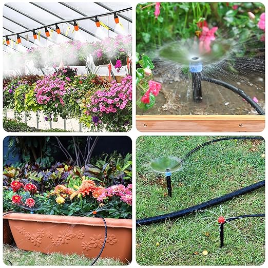 MIXC 226FT Greenhouse Micro Drip Irrigation Kit, Automatic Patio Plant Watering System with 1/4" & 1/2" Tubing, Adjustable Nozzles, Emitters, & Barbed Fittings for Efficient Irrigation
