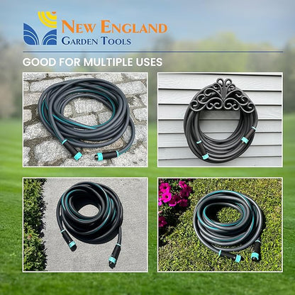 Hybrid Garden Water Hose 50 ft x 5/8”, Durable Heavy Duty Material, Kink-Free with Swivel Grips and Anodized Couplings, 700005 by New England Garden Tools