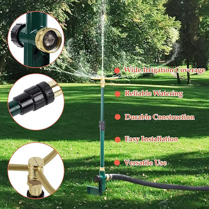 ATDAWN 3-Arm Garden Sprinkler, High-Rise Lawn Sprinkler, 360 Degree Rotation Garden Water Sprinklers, Lawn Irrigation System, Gardening Watering System, Large Area Coverage, Green