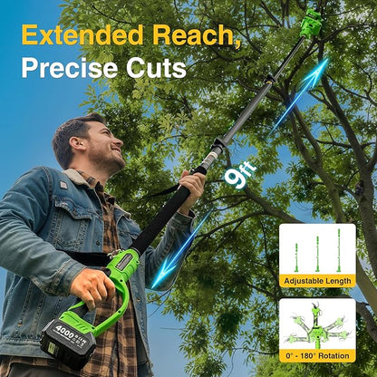 2-in-1 Electric Pruning Shears Cordless: 1.6" Cutting Diameter Brushless Pole Pruner - 2 x 4.0Ah Batteries, Extra SK5 Blade, 4 Cutting Modes Branches Cutter for Flower Tree Trimming