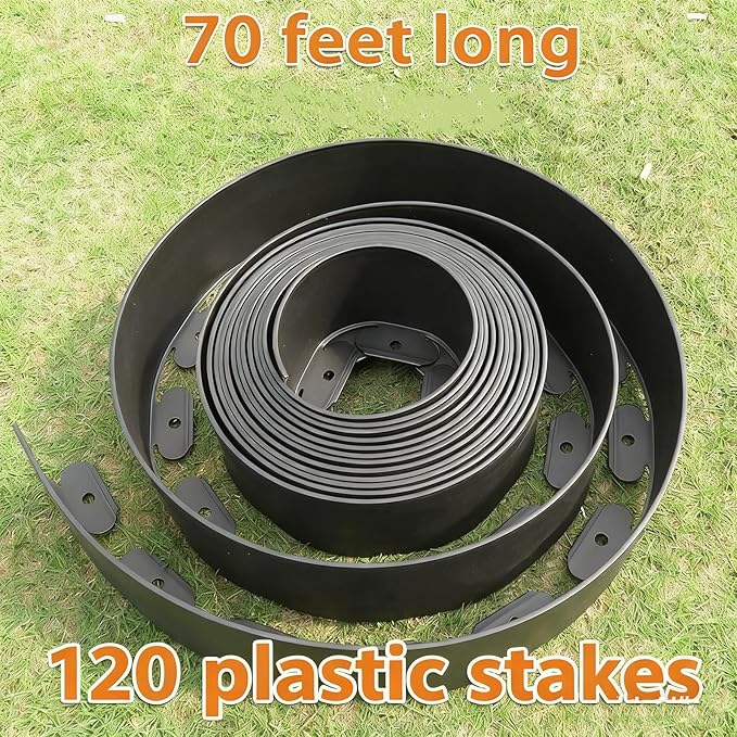 4In× 70Ft Landscape Edging with 120 Stakes, No Dig Garden Edging for Lawn Edging,Landscape Border Passway Border and Flower Bed Border