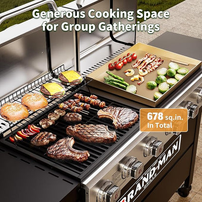 Brand-Man Griddle Grill Combo 6-Burner, 2 in 1 Versatile Propane Gas Grill and Griddle with Double Stainless Steel Lids, BBQ Combo for Outdoor Kitchen & Backyard Barbecue Cooking