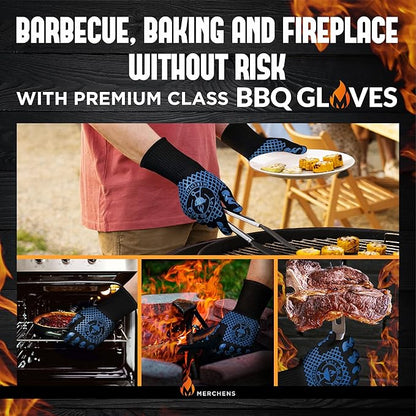 Pro-Series BBQ Gloves - Heat Resistant Grill, Grilling, and Oven Gloves for Culinary Experts - Extreme Fireproof Protection, Silicone Grip, Extra Long Mitts - Indoor & Outdoor - with Protective case