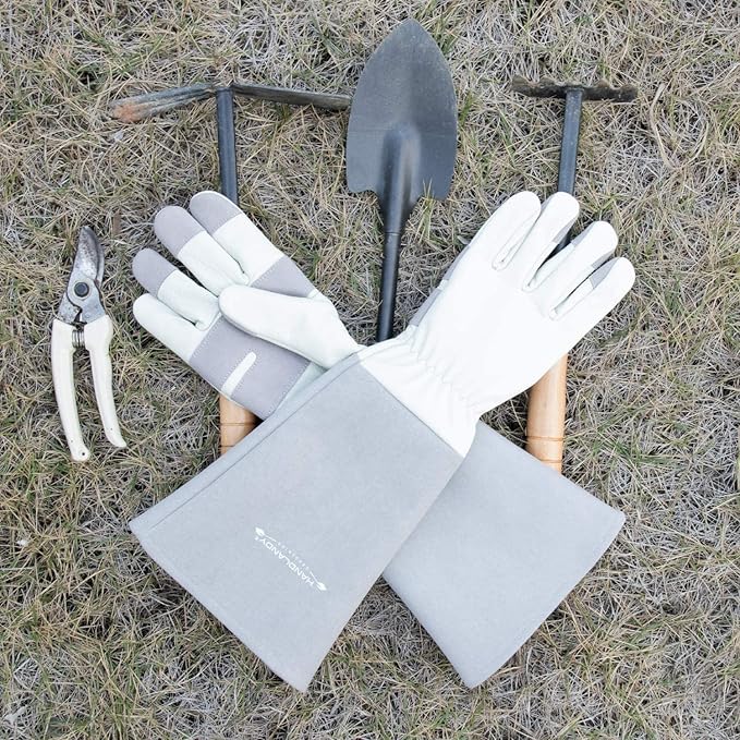HLDD HANDLANDY Long Gardening Gloves, Leather Thorn Proof Rose Pruning Glove for Men & Women, Great Gift for Gardener