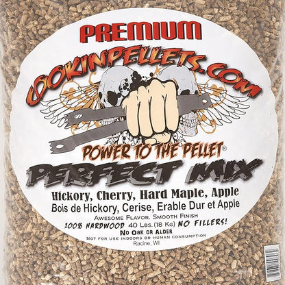 CookinPellets 40PM Perfect Mix 100 Percent Natural Hickory, Cherry, Hard Maple, and Apple Grill Smoker Smoking Hardwood Wood Pellets, 40 Pound Bag (5 Pack)