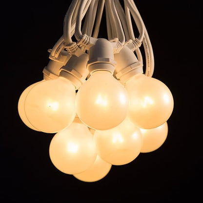 Hometown Evolution, Inc. 50 Foot C9 Commercial Exterior Globe String Lights with 40 G50 2 Inch White Satin Bulbs (White Wire) for Weatherproof Heavy Duty Vintage Outside Lighting