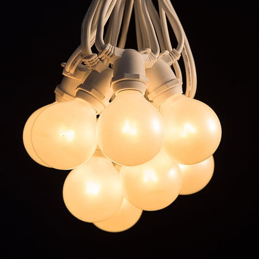 Hometown Evolution, Inc. 25 Foot C9 Commercial Exterior Globe String Lights with 20 G50 2 Inch White Satin Bulbs (White Wire) for Weatherproof Heavy Duty Vintage Outside Lighting