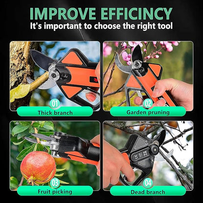 Cordless Electric Pruning Shears with LCD Display, 16.8V Brushless Motor, 1.2" Adjustable Cutting Diameter, 2×2600mAh Rechargeable Batteries, SK5 Rust-Resistant Blade, Garden Tree Branch Cutter