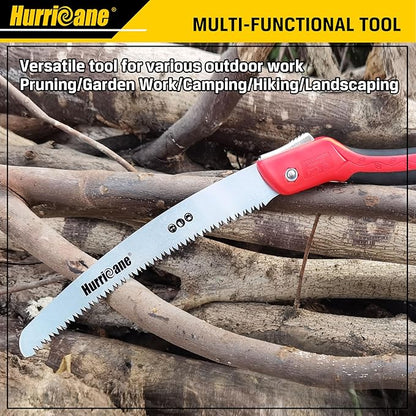 HURRICANE Folding Saw/10 Inch Pruning Implement/Wood-Cutting Gear/Camping Tree Cutter with SK5 Curved Blade/Triple-cut Razor Teeth/Outdoor Portable Cutter for Tree Trimming Gardening Hiking