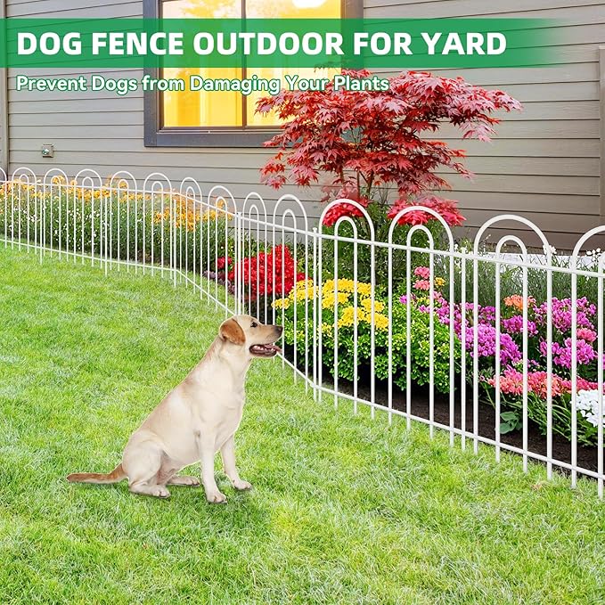 15 Panels Decorative Garden Fence, 24 in(H) X 30 ft(L) No Dig Dog Fence Outdoor for Yard, Rustproof Metal Garden Fencing Animal Barrier with Ground Stakes, Temporary Fencing for Patio Outdoor, White