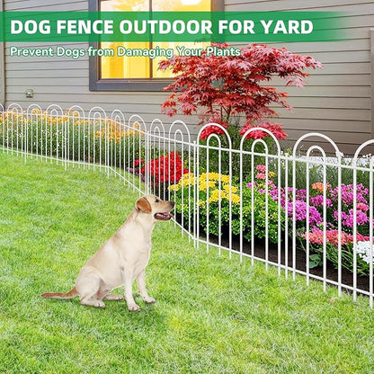 15 Panels Decorative Garden Fence, 24 in(H) X 30 ft(L) No Dig Dog Fence Outdoor for Yard, Rustproof Metal Garden Fencing Animal Barrier with Ground Stakes, Temporary Fencing for Patio Outdoor, White