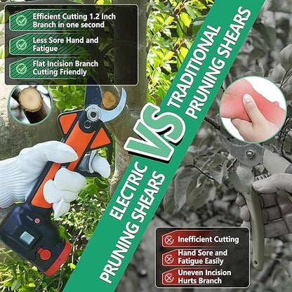 Cordless Electric Pruning Shears with LCD Display, 16.8V Brushless Motor, 1.2" Adjustable Cutting Diameter, 2×2600mAh Rechargeable Batteries, SK5 Rust-Resistant Blade, Garden Tree Branch Cutter