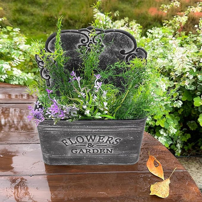 CVHOMEDECO. Farmhouse Metal Wall Planter Rustic Galvanized Flower Holder Wall Mount Flower pots for Indoor, Outdoor and Wall Decor, Set of 2 (Matt Black)