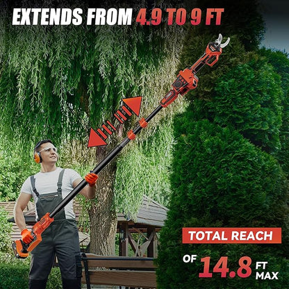 2-IN-1 Electric Pole Pruning Shears Cordless Compatibility with Milwaukee 18V Battery, 1.6" Cutting Diameter Pruner, 14.8 FT MAX Extension Pole Saws(NO BAT) (2-IN-1 Electric Pole Pruning Shears)