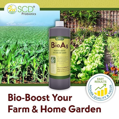 SCD BioAg – Organic Farm and Garden Soil Microbes, Compost Starter with 12 Probiotic Strains, Live Super Concentrate of Liquid Microorganisms, Chemical-Free Soil Amendment, 1 Liter (4 Pack)