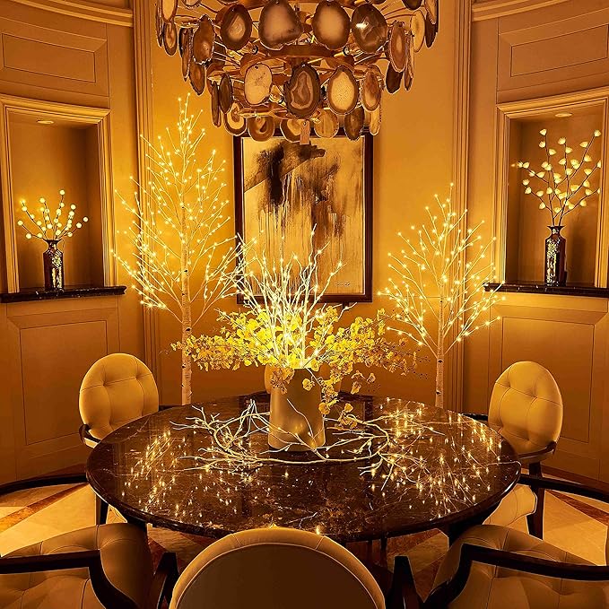 Hairui Lighted Birch Branches Plug in with Timer 30IN 150 LED Fairy Lights, White Willow Branch Lights for Christmas Fireplace Room Vase Decoration Indoor Outdoor Use (Vase Excluded)