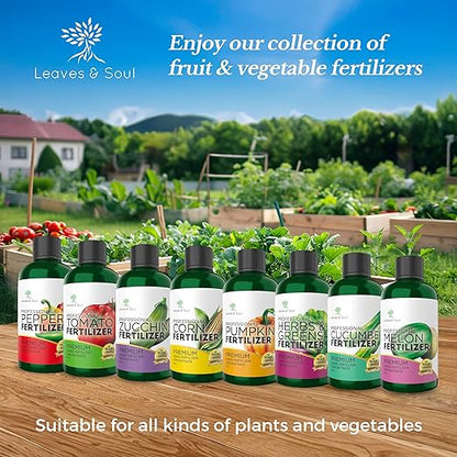 LEAVES AND SOUL Professional Liquid Pumpkin Fertilizer | 5-1-5 Concentrate, Liquid Plant Fertilizer for Garden, Healthy Produce, Good Harvest, Multi-Purpose Blend & Gardening Supplies | 8 oz