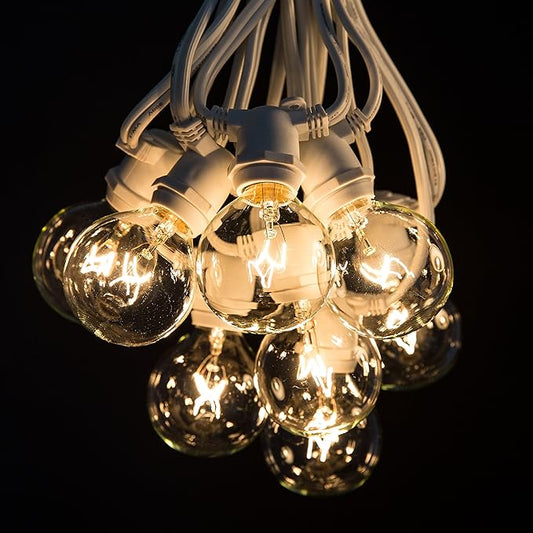 Hometown Evolution, Inc. 50 Foot C9 Commercial Exterior Globe String Lights with 40 G50 2 Inch Clear Bulbs (White Wire) for Weatherproof Heavy Duty Vintage Outside Lighting