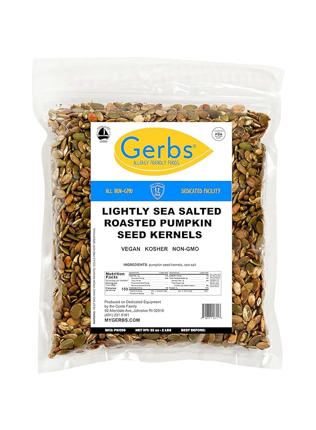 GERBS Lightly Sea Salted Pumpkin Seed Kernels 2 LBS|Top 14 Allergy Free Food |Use in salads, yogurt, oatmeal, trail mix|Grown in Canada, packed in US