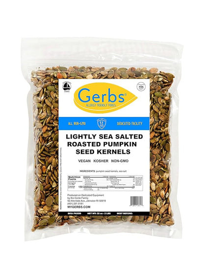 GERBS Lightly Sea Salted Pumpkin Seed Kernels 2 LBS|Top 14 Allergy Free Food |Use in salads, yogurt, oatmeal, trail mix|Grown in Canada, packed in US