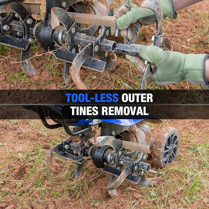 BILT HARD 24'' 99cc 4-Cycle Gas Tiller Cultivator, Variable Width Front Rotating Tines Tiller, 11.8'' Max Working Depth, Adjustable Handle & Wheels Rototiller for Weeding, Cultivating, Digging