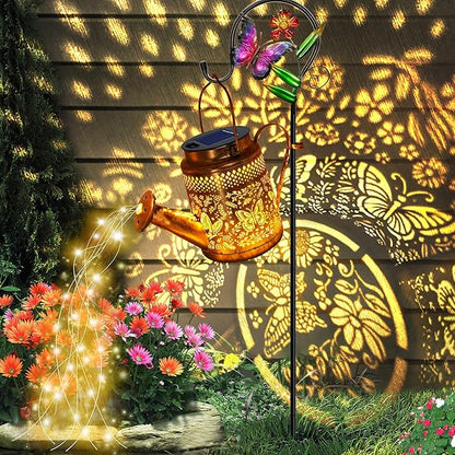 Solar Watering Can Lights, Butterfly Hanging Lantern Solar Lights Outdoor, Waterproof Garden Decor Outside Patio Yard Pathway Backyard, Gardening Gifts for Mom Grandma Women Birthday Mother's Day