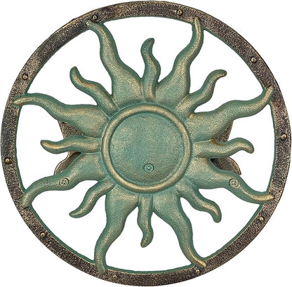 Decorative Sun Cast Iron Hose Holder – Verdigris & Bronze Finish, 11.5 In Heavy Duty Wall Mount Hose Reel, Outdoor Garden Storage Rack for Patio, Lawn, Yard, Weather Resistant, Hardware Included