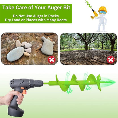 Upgraded Garden Auger Drill Bit 4 x 16”,Double Blade Heavy Duty Garden Auger Bit,Ice Drill Auger-3/8" Hex Drive Drill, for Planting Bulb & Bedding Plant Augers