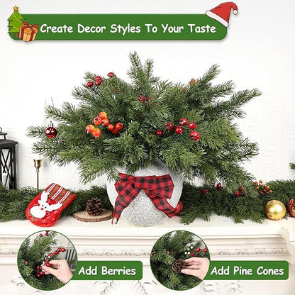 Artgar 6 Pcs Christmas Pine Branches – 18" Realistic Artificial Greenery Pine Stems - Real Touch Faux Cedar Picks for Vase, DIY Garland Wreath Home Indoor Outdoor Xmas Decorations