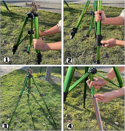 Biswing Impact Sprinkler Head on Tripod Base, Heavy Duty Lawn Sprinklers, 360 Degree Large Area Irrigation, Metal Sprinkler Nozzle & Solid Alloy Metal Extension Legs Flip Locks, 1 Pack