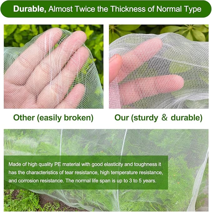 Garden Netting, Jevrench Durable Ultra Fine Garden Netting, Garden Plant Cover Row Cover Makes Plants, Vegetables, Fruits, and Flowers Grow Better (8ft x 25ft)