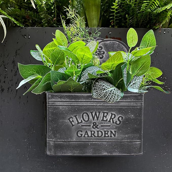 CVHOMEDECO. Farmhouse Metal Wall Planter Rustic Galvanized Flower Holder Wall Mount Flower pots for Indoor, Outdoor and Wall Decor, Set of 2 (Matt Black)