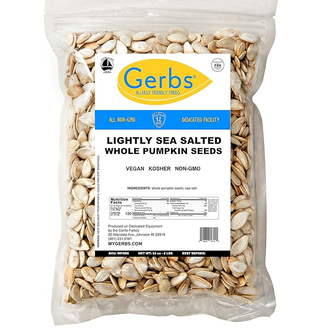 Lightly Sea Salted Pumpkin Seeds in Shell by Gerbs - 2 LBS - Top 11 Food Allergen Free & Non GMO - Vegan & Kosher – Premium Whole Roasted Pepitas – COG USA