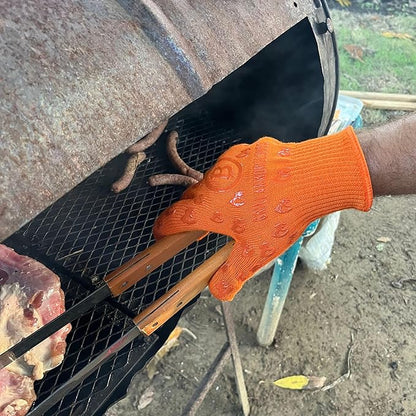 Oven Gloves 932°F Extreme Heat & Cut Resistant Oven Mitts with Fingers for BBQ, Cooking, Grilling, Baking – Accessory for Fire Pit, Camping, Fireplace & More - Orange Bitcoin Gift