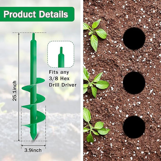 Auger Drill Bit for Planting, 4x25Inch Garden Earth Auger, Spiral Drill Hole Rapid Planter Seedling & Bedding Plant,Ground Planting Drill Bit Auger Post Hole Digger for 3/8''Hex Drive Drill