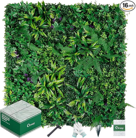 Artificial Boxwood Panels, Grass Wall Panels 20"x20"(16pcs), Privacy Hedge Fence Screen with UV Protection, Fake Greenery Backdrop for Indoor Wedding and Outdoor Garden Backyard