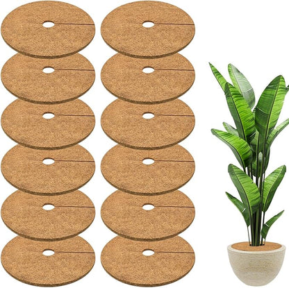 ZeeDix 12 Pack Coconut Fiber Mulch Ring, 11.8 Inch Coco Coir Tree Ring Mulch Mat, 100% Natural Tree Protector Mat Plant Cover Ring Coconut Coir Discs Tree Mats Mulch Rings for Indoor Outdoor Plants