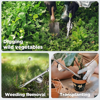 WORKPRO Weed Puller Tool, Metal Leverage Base and V-Shaped Forks for Easy Weed Removal & Deeper Root Digging, Heavy Duty Stainless Steel with Soft Handle, Manual Hand Weeder for Gardening