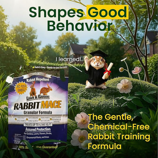 Nature's Mace Rabbit Mace Granules, 7 Pounds, Rabbit Repellent Outdoor, Rabbit Deterrent for Garden, Yard, Repel Bunnies, Keep Rabbits Out, Safe to Use Around People, Pets, & Plants