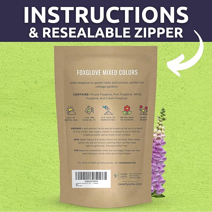 Foxglove Mixed Colors - Bulk 2 Ounce Pouch - 500,000 Flower Seeds for Planting - Digitalis purpurea