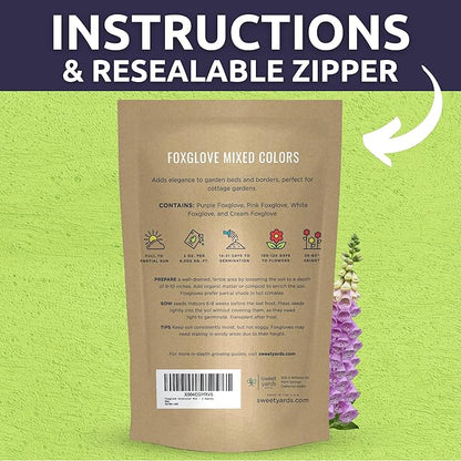 Foxglove Mixed Colors - Bulk 2 Ounce Pouch - 500,000 Flower Seeds for Planting - Digitalis purpurea