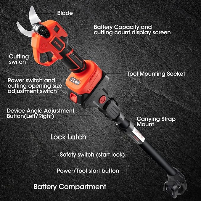 LLNDEI 2-in-1 Electric Pruning Shears Cordless, 1.6“ Cutting Diameter, Electric Tree Pruner with 13Ft Reach Extension Pole, 1000w Brushless Motor, Powered Pole Pruner for Tree Trimming.