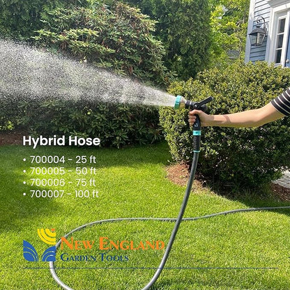Hybrid Garden Water Hose 100 ft x 5/8”, Durable Heavy Duty Material, Kink-Free with Swivel Grips and Anodized Couplings, 700007 by New England Garden Tools